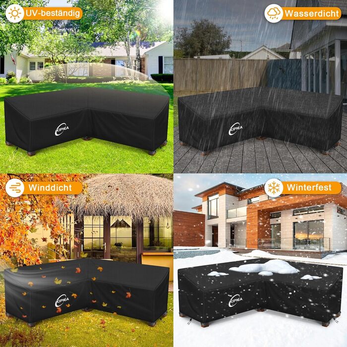 Чохол для сауни/лаунж-меблів Kipiea L-подібної форми, водонепроникний, 420D, захист від вітру, 250x250x85x78 см