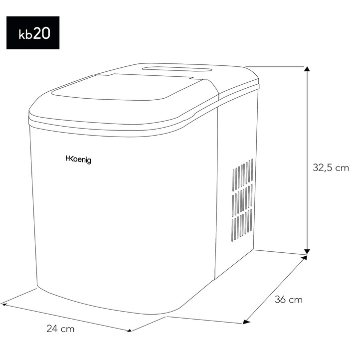 Машина для приготування кубиків льоду H.Koenig, 3 розміри, 100 Вт, нержавіюча сталь, срібло, 12 кг, KB20