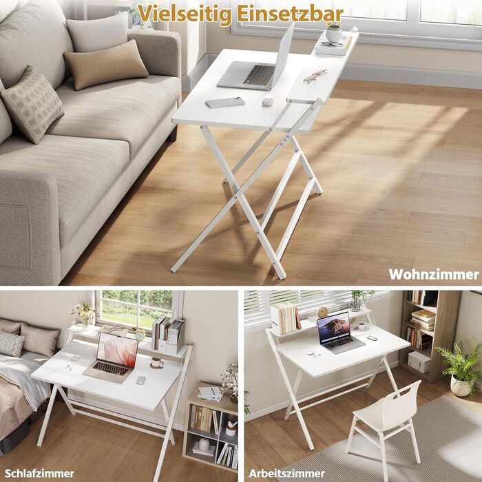 Зламуваний стіл Yaheetech 80 см, комп'ютерний стіл з полицею, двоступеневий робочий стіл з підставкою для монітора, стіл для ноутбука для домашнього офісу/маленьких кімнат/вітальні, білий, 80 см x 50 см, білий, 106.5x60.5x90 см