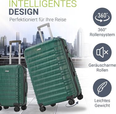 Набір валіз Juskys Hartschale 3 шт. з кодовим замком, тихі колеса 360°, телескопічна ручка, легкі - зелений колір