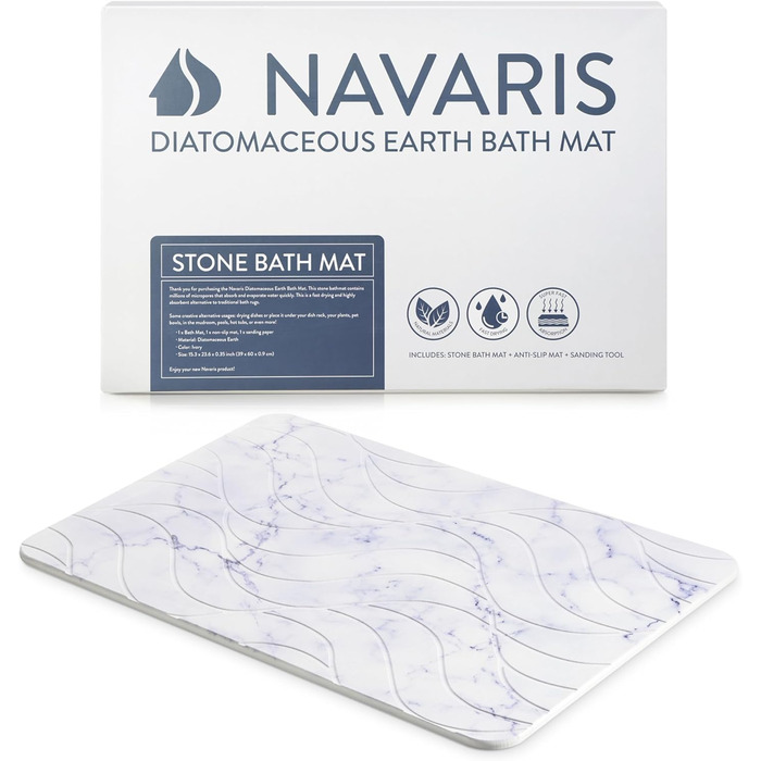 Килимок для ванної Navaris Diatomaceous Earth нековзний 60x39 см - Вбираючий килимок для ванної кімнати (білий)