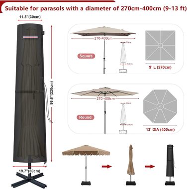 Захисний чохол для парасольки/зонту LAMUNI, водонепроникний, для парасольки/зонту розміром 3-5м, 220x30/50см