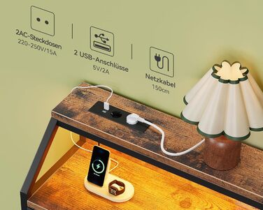 Комод ODK з висувними ящиками, 9 тканинних ящиків, 2 розетки, 2 USB-порти, LED-підсвітка, для спальні/вітальні, вінтажний стиль