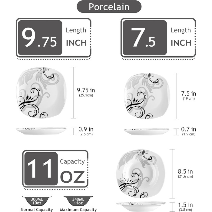 Порцеляновий столовий сервіз VEWEET 'Zoey', 24 предмети Обідні тарілки, десертні тарілки, пластівці, супові тарілки