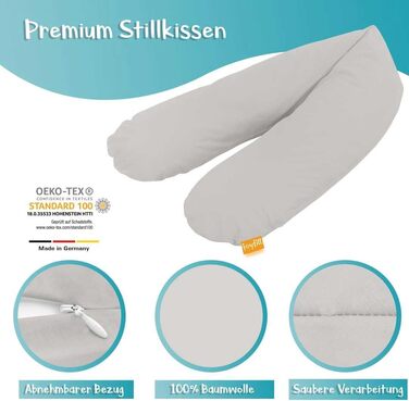 Подушка для годування Joyfill® Premium Stillkissen з мікроперлин - ідеальна для сну та годування. М'яка та тиха завдяки наповнювачу. Подушка для сну на боці, 100% Made in Germany (170 см, сіра)