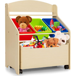Дитяча полиця GOPLUS з великим місцем для зберігання, 1 відкрита полиця та 3 коробки та ящики на коліщатках, дзеркальна полиця для зберігання речей для дитячої кімнати, дитячої, ігрової кімнати