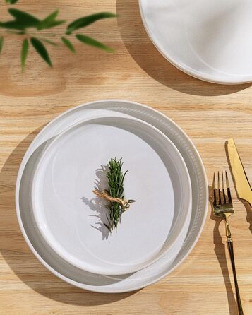 Набір посуду GBhome з каменю, 12 предметів, для 4 осіб, ручна робота, реактивна глазур, безпечний для мікрохвильової печі та посудомийної машини, включає тарілки та миски (Бежевий)