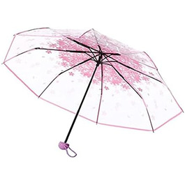 Цвітіння сакури Прозорий парасольку для дощу, прозорий парасольку, складний парасольку, парасольку студента, прикраса весілля, реквізит, парасолька для дітей, (рожевий)