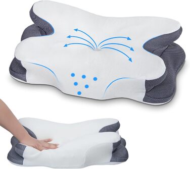 Подушка для шиї Enighs для зняття напруги, подушка з memory foam, ергономічна подушка для шиї для тих, хто спить на боці, спині та животі з охолоджуючими чохлами 63*38*13.5/10 см