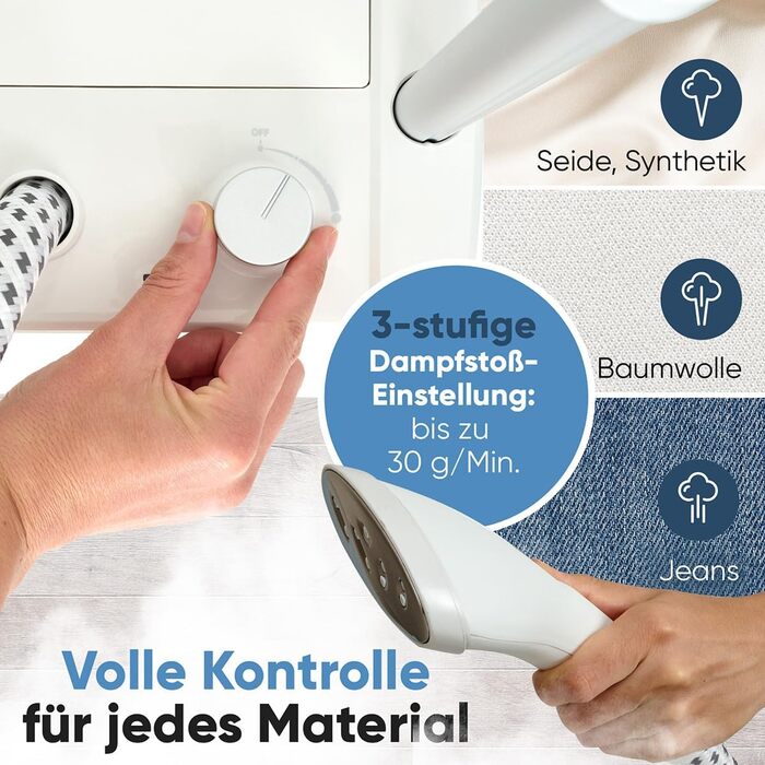 Clatronic® Вертикальний відпарювач | Швидкий старт | Знімний резервуар 1,2 л | До 60 хв. роботи | 1600 Вт | Відпарювач | 3 режими | Для делікатних тканин | TDC 3809 білий