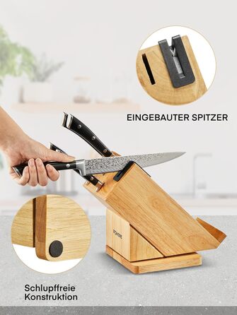 Набір кухонних ножів Messerblock 6 шт. з поворотним блоком 360°, сталь 5Cr15, з точилкою та підставкою для телефону