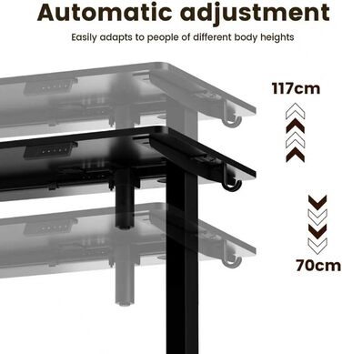 Регульований стіл 60x110 см, електричний з пам'яттю та захистом від зіткнень, висота 70–117 см, для офісу, дому та геймінгу (білий). Також доступний розмір 140x60 см (чорний)