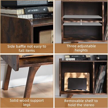 Сумка-органайзер для вінілових платівок LELELINKY: стійка з 4 полицями, вміщує до 220 платівок, з міцними дерев'яними ніжками, Mid-Century дизайн, білий колір, для проигрывателя (Braun)