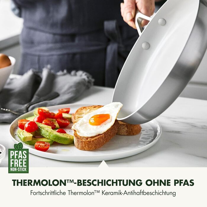 Набір сковорідок GreenPan Venice Tri-Ply 20см та 26см, нержавіюча сталь, антипригарне покриття без PFAS, для індукційних плит, сумісний з духовкою, можна мити в посудомийній машині, срібний колір