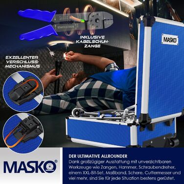 Набір інструментів MASKO 1400 предметів в алюмінієвому кейсі на колесах | Професійний інструментальний візок для дому, авто, хобі та майстерні (Синій)