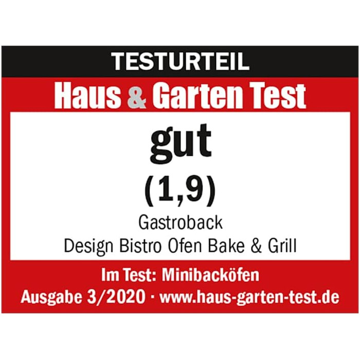 Міні-піч GASTROBACK Bake & Grill з конвекцією, 26 л, 5 функцій, Cool Touch, камінь для піци, дека, решітка, шампур