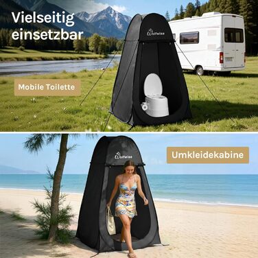 Складаний душовий та роздягальний намет WolfWise для кемпінгу та пляжу, водонепроникний з UV-захистом, 190x100 см, чорний