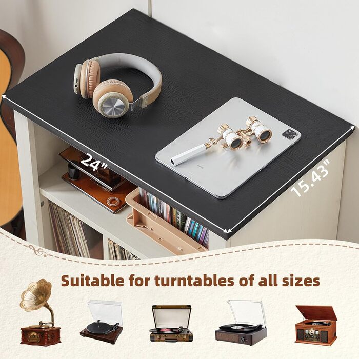 Стійка для програвача LELELINKY: полиця для 200 платівок, дерев'яний стіл для вітальні, спальні, офісу, білий