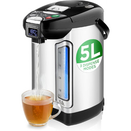 NutriChef Дозатор гарячої води та чайник 5л – нержавіюча сталь, регулювання температури, великий об'єм | LCD дисплей | Поворотна база 360° | Автомат для консервування | Ідеально для чаю, глінтвейну та сімей