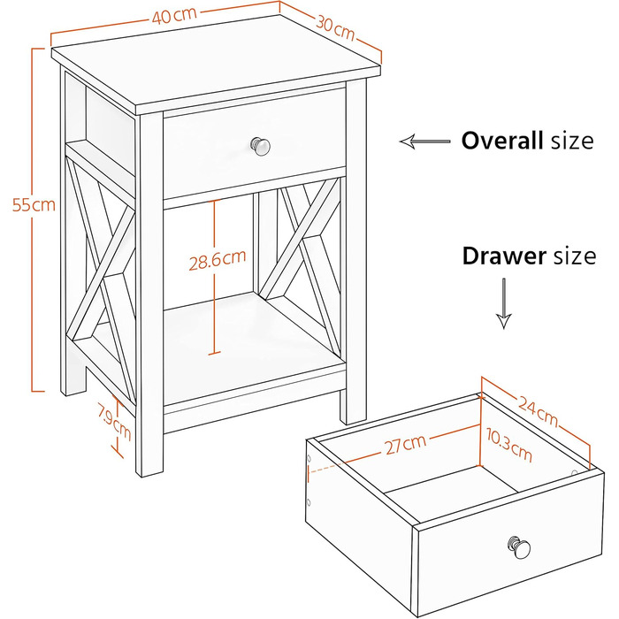 Журнальний столик Yaheetech з шухлядою та полицею, білий, для вітальні та спальні, скандинавський стиль