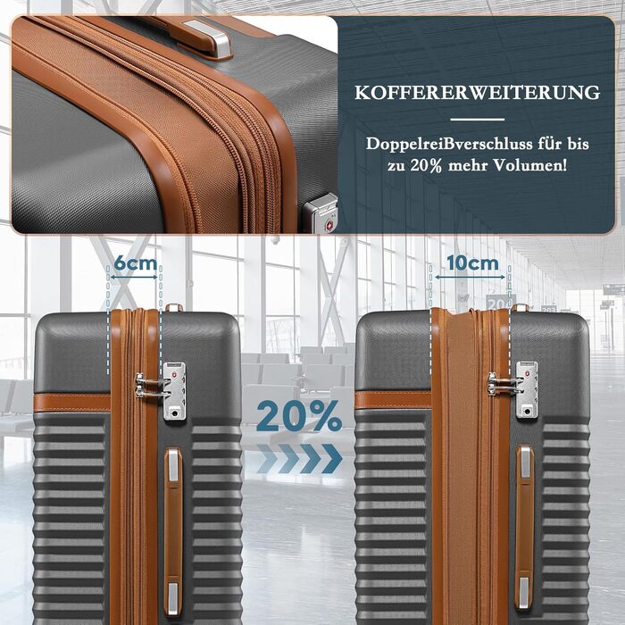 Набір валіз Joyway 5шт з ABS пластику, розширюваний, з TSA-замком, 4 колеса, сірий. Включає: валізу, велику сумку, косметичку.