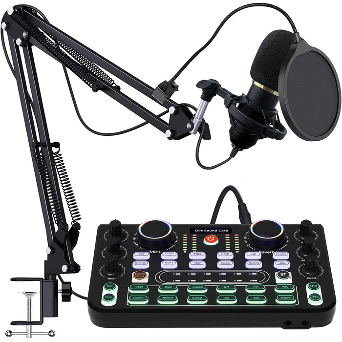 Набір мікшера RUBEHOOW з звуковою картою, DJ контролером та мікрофоном BM800 для живих виступів, запису, ПК та караоке, стрімінгу