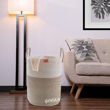 Великий міцний кошик для білизни з плетеного матеріалу сірого/бежевого кольору (D38H50cm)