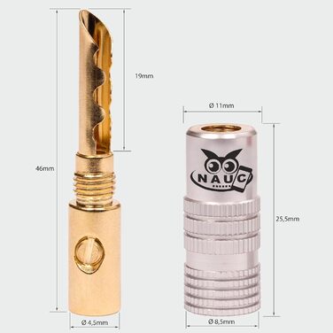 Штекер NAUC Hollow Banana 24K з золотим покриттям, 28 шт. (14 пар) для акустичних кабелів та підсилювачів HiFi