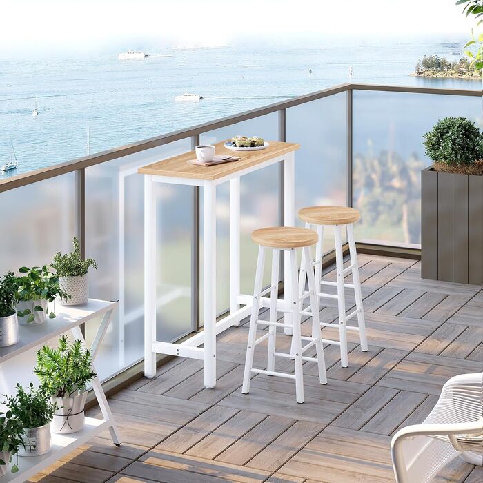 Набір барних стільців WOLTU: стіл та 2 стільці з металу та дерева (100x40x100 см, світлий дуб)