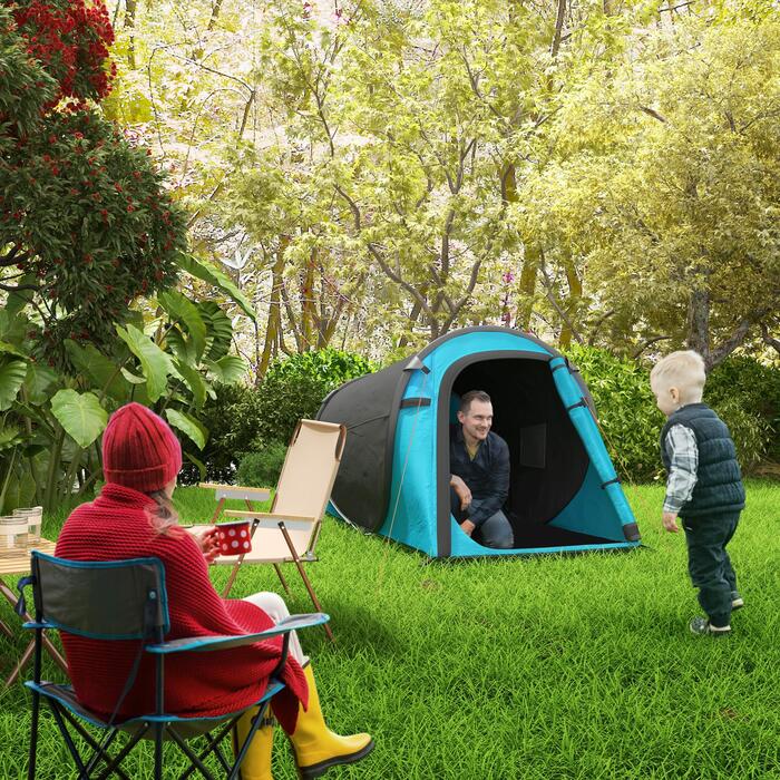 Outsunny pop-up намет на 1-2 особи легкий кемпінговий намет на 3 сезони, поліестер і скловолокно, синій+сірий, 220x108x110см