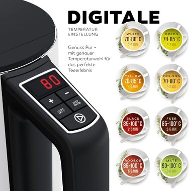 Електричний чайник BALTER з регулюванням температури, 40°C-100°C, подвійні стінки, без BPA, тихий та бездротовий, 1.5L, 2200W, білий