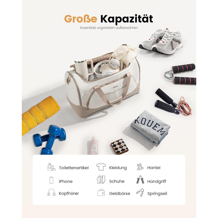 Спортивна сумка LOVEVOOK для жінок, 30л: туристична, для басейну, сауни, гімнастики, подорожей, з відділенням для взуття та мокрих речей, водонепроникна, 45x24x28см