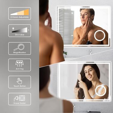 Дзеркало для ванної кімнати з LED-підсвічуванням Dripex, 50x70 см, сенсорне керування, антизапар, холодне біле світло 6400K, енергозберігаюче