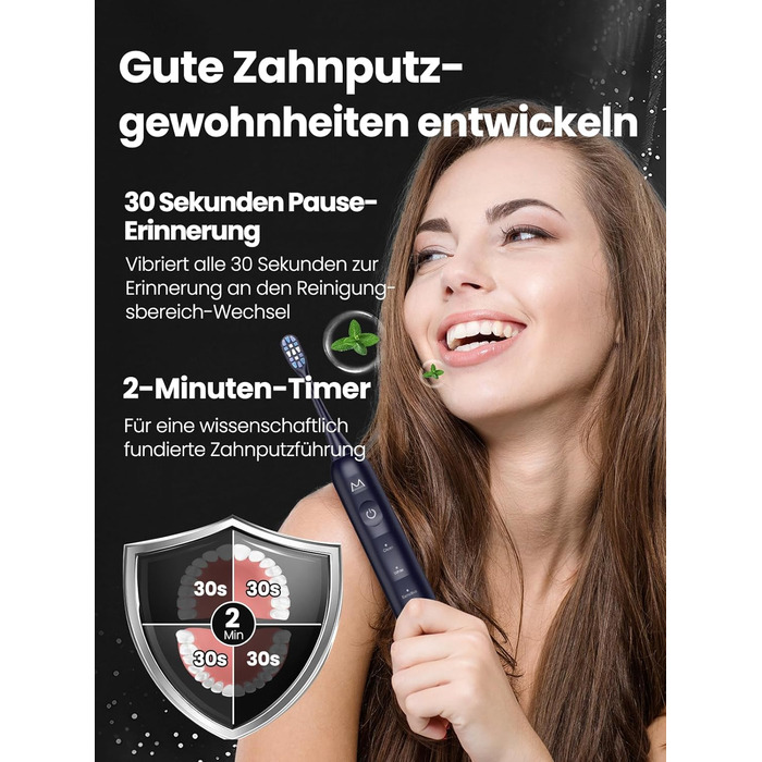 Електрична зубна щітка для дорослих B10PRO: 5 режимів, 48000 VPM, IPX8, акумулятор 180 днів, 4 насадки, таймер, у кейсі (рожева/блакитна)