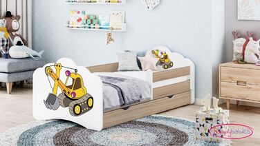 Дитяче ліжечко Happy Babies MOBI 160 x 80 Дитяче ліжко із захистом від падіння та ящиком для зберігання Молодіжне ліжко з кольоровою наклейкою Дитяче ліжечко з матрацом 80x160 Дитяче ліжко для дівчинки хлопчиків Дуб сонома (М21)