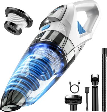 Акумуляторний ручний пилосос для авто та дому, 25000Па, бездротовий з HEPA-фільтром та набором насадок, білий