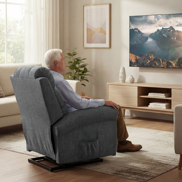 Крісло-масажер з підйомним механізмом, крісло для відпочинку, з функцією вібрації, регульоване нахилом, з текстурою льону, сірого кольору