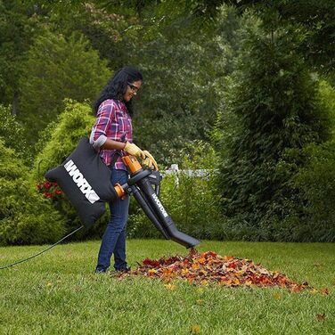 WORX WG505E: Електричний повітродув та пилосос для листя 3000W – 3-в-1 (повітродув, пилосос, мульчер) з мішком 45л – швидкість 335 км/год, об'єм 600 м³/год