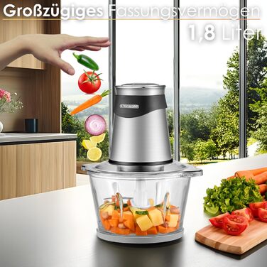 Електричний подрібнювач потужний Multizerkleinerer Blitzhacker 500W 1.8л зі скляною чашею - універсальний кухонний комбайн для приготування дитячого харчування, горіхів, овочів, фруктів та м'яса