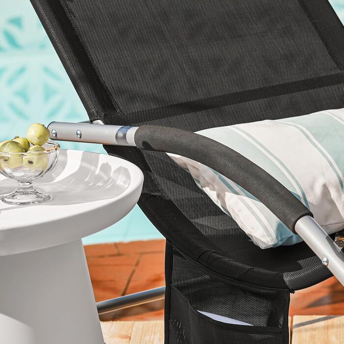 Шезлонг SoBuy для 2 осіб, чорний, для саду, тераси, балкону, кемпінгу, до 150 кг, з підголовником, стійкий до погодних умов