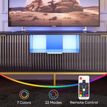 Тумба під ТВ Bestier для телевізора 55/60 дюймів, глянцево-чорна: сучасна медіа-консоль з полицями для вітальні та спальні