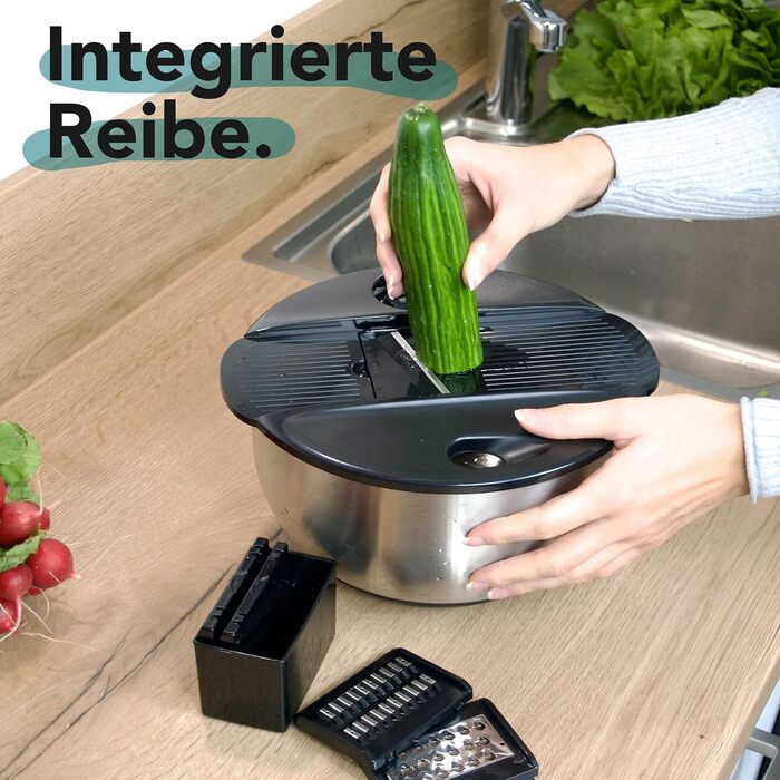 Нержавійна салатниця-центрифуга (4,5л) + овочевий тертки з 5 лезами | зручне віджимання салату завдяки неслизькому дну та ручним приводом