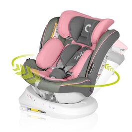 Дитяче автокрісло LIONELO Bastiaan ONE від народження 0-36 кг Isofix Top Tether Поворотний на 360 градусів Реверс Бічний захист вперед 5-точкові ремені безпеки Dri-Seat (рожевий)