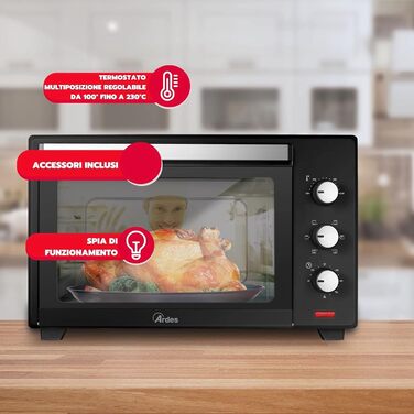 Електрична піч Ardes Magnus AR6226S 25/38 літрів з підсвічуванням, 6 функцій, таймер, аксесуари, срібна