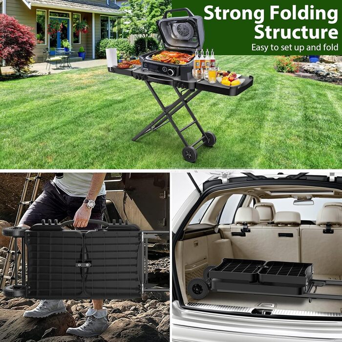 Мобільний гриль-візок для Ninja Woodfire, Weber, Blackstone, Nexgrill, Traeger та більшості переносних грилів та піч-грилів, з колесами та тримачем для паперових рушників, 129,5 см