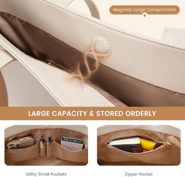 LOVEVOOK Сумка-шоппер з натуральної шкіри, велика, на плечі, для жінок, коричнева (бежево-коричнева, M)