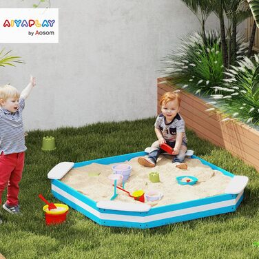 Пісочниця AIYAPLAY з дерева 133 x 108 см з лавкою, захисна плівка, блакитна, для дітей 3-7 років