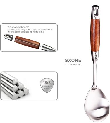 Набір кухонних аксесуарів GXONE, 7 предметів, нержавіюча сталь 304, з підставкою, стійкий до нагрівання дерев'яний ручка