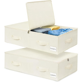 Комод Lannvan Underbed, 2 предмети Ящик для зберігання під ліжком з кришкою, складна конструкція з 4 посиленими ручками, ящик для зберігання одягу, ковдр, ковдр, подушок (70*41*18см) 2 шт. и бежевий