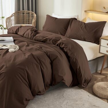 Комплект постільної білизни 200x200 Renforce Microfaser, темно-коричневий, 3 частини (1 простінь + 2 наволочки 80x80)